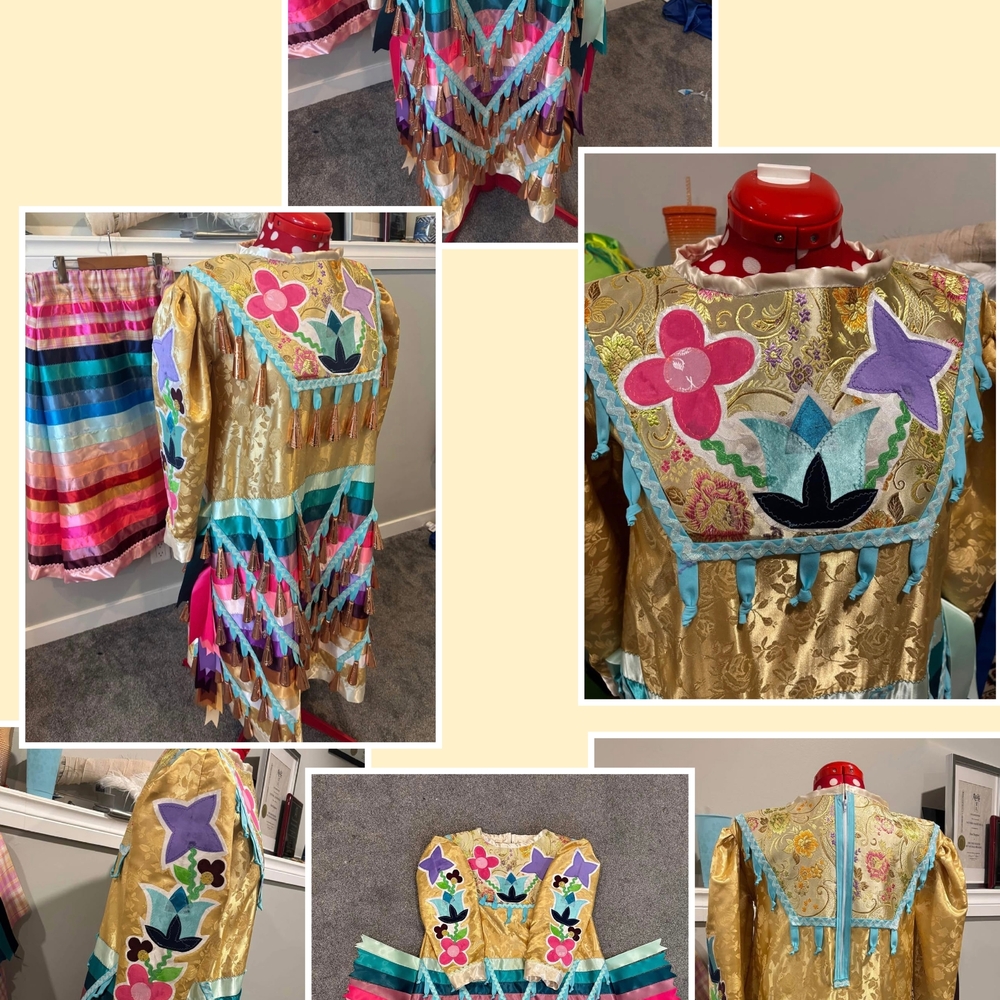 Asymmetrical Gold and Multicolor Dress - Picture 1 of 7